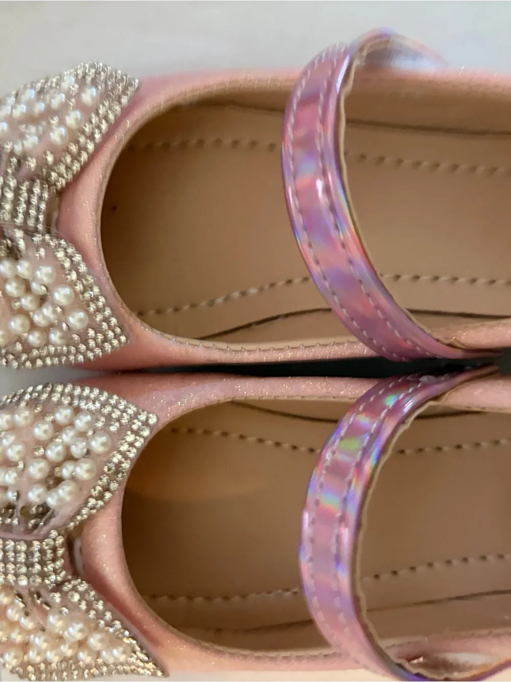Girls Pink Pearl Bow Mary Jane Flats 5.5